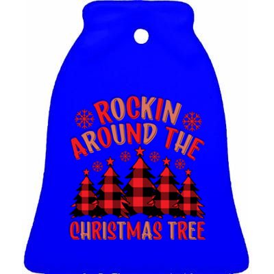 Plaid Retro Rockin Around The Christmas Tree Great Gift Ceramic Bell Ornament