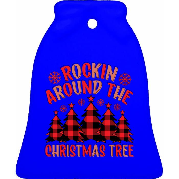 Plaid Retro Rockin Around The Christmas Tree Great Gift Ceramic Bell Ornament