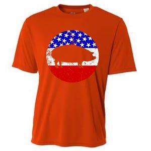 Pig Roast Retro Style Bbq Cookout American Flag Cute Gift Cooling Performance Crew T-Shirt