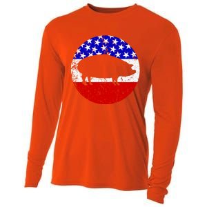 Pig Roast Retro Style Bbq Cookout American Flag Cute Gift Cooling Performance Long Sleeve Crew