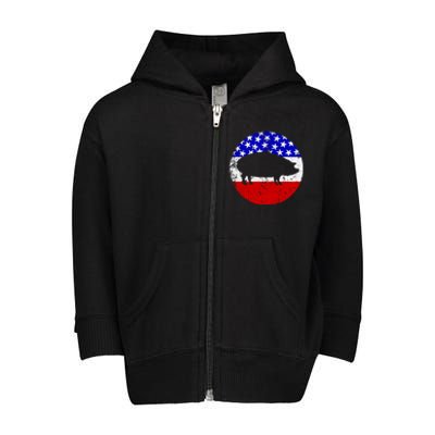 Pig Roast Retro Style Bbq Cookout American Flag Cute Gift Toddler Zip Fleece Hoodie