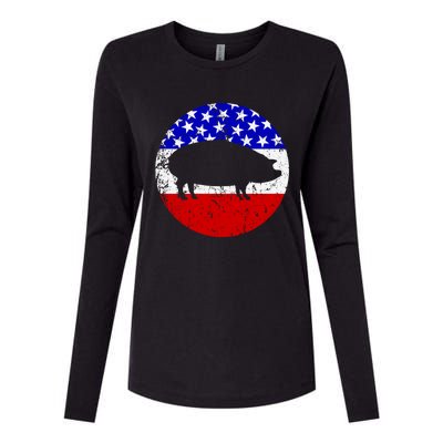 Pig Roast Retro Style Bbq Cookout American Flag Cute Gift Womens Cotton Relaxed Long Sleeve T-Shirt