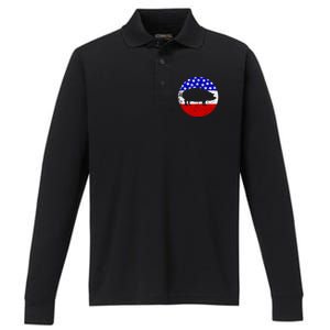 Pig Roast Retro Style Bbq Cookout American Flag Cute Gift Performance Long Sleeve Polo