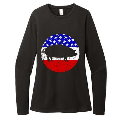 Pig Roast Retro Style Bbq Cookout American Flag Cute Gift Womens CVC Long Sleeve Shirt