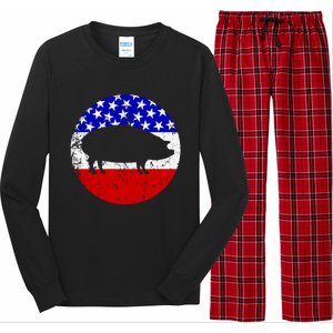 Pig Roast Retro Style Bbq Cookout American Flag Cute Gift Long Sleeve Pajama Set