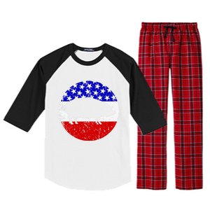 Pig Roast Retro Style Bbq Cookout American Flag Cute Gift Raglan Sleeve Pajama Set