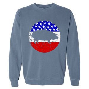 Pig Roast Retro Style Bbq Cookout American Flag Cute Gift Garment-Dyed Sweatshirt