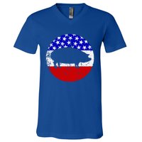 Pig Roast Retro Style Bbq Cookout American Flag Cute Gift V-Neck T-Shirt