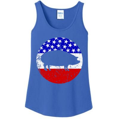 Pig Roast Retro Style Bbq Cookout American Flag Cute Gift Ladies Essential Tank