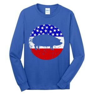 Pig Roast Retro Style Bbq Cookout American Flag Cute Gift Tall Long Sleeve T-Shirt