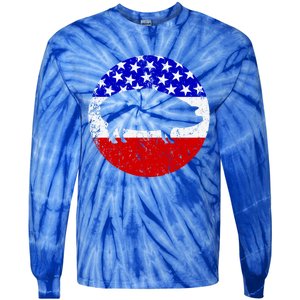 Pig Roast Retro Style Bbq Cookout American Flag Cute Gift Tie-Dye Long Sleeve Shirt