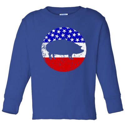 Pig Roast Retro Style Bbq Cookout American Flag Cute Gift Toddler Long Sleeve Shirt