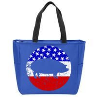 Pig Roast Retro Style Bbq Cookout American Flag Cute Gift Zip Tote Bag