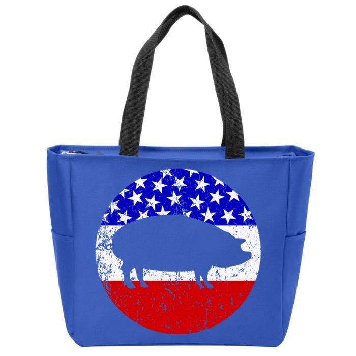 Pig Roast Retro Style Bbq Cookout American Flag Cute Gift Zip Tote Bag