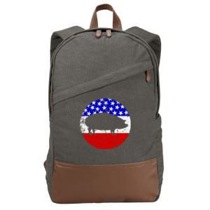 Pig Roast Retro Style Bbq Cookout American Flag Cute Gift Cotton Canvas Backpack