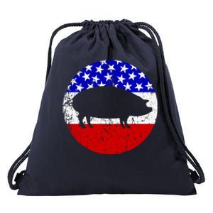 Pig Roast Retro Style Bbq Cookout American Flag Cute Gift Drawstring Bag