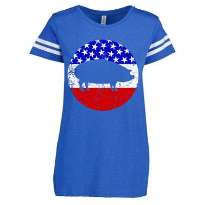 Pig Roast Retro Style Bbq Cookout American Flag Cute Gift Enza Ladies Jersey Football T-Shirt