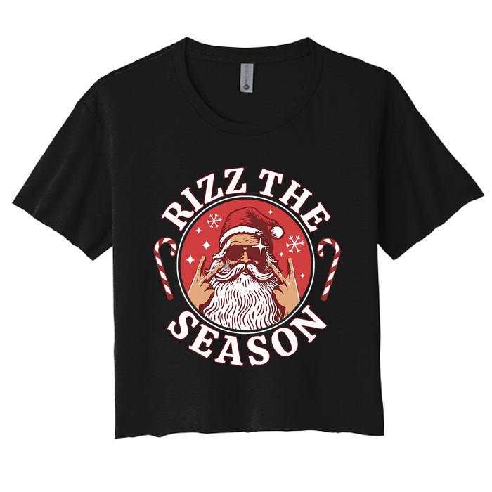 Punk Rock Retro Rizz The Season Funny Santa Clause Rizzler Women's Crop Top Tee