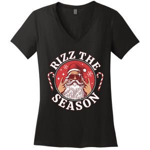 Punk Rock Retro Rizz The Season Funny Santa Clause Rizzler Women's V-Neck T-Shirt