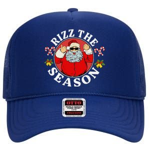 Punk Rock Retro Rizz The Season Funny Santa Clause Rizzler High Crown Mesh Back Trucker Hat