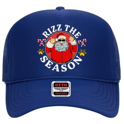 Punk Rock Retro Rizz The Season Funny Santa Clause Rizzler High Crown Mesh Back Trucker Hat