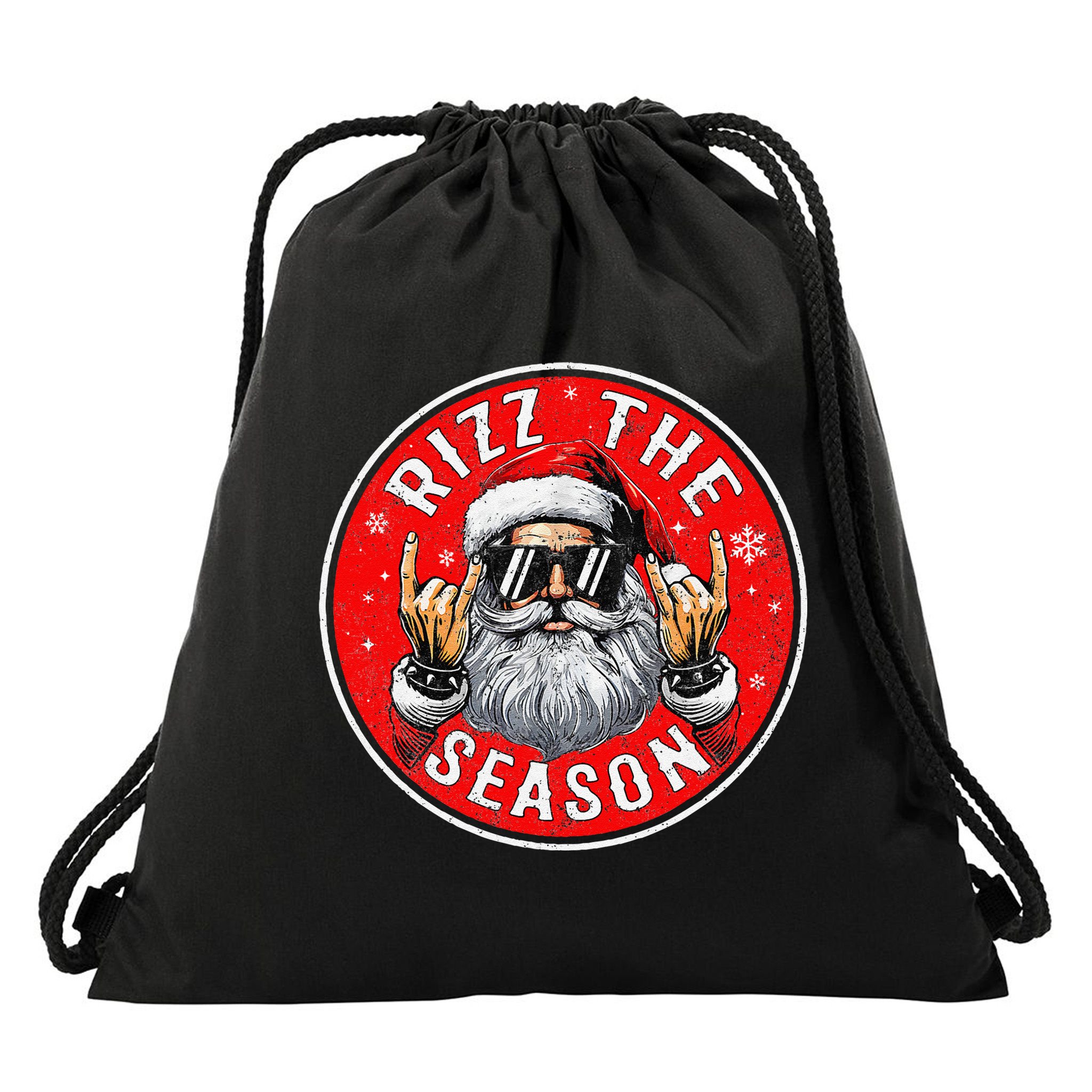 Punk Rock Retro Rizz The Season Funny Santa Clause Rizzler Drawstring Bag