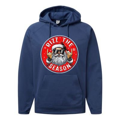 Punk Rock Retro Rizz The Season Funny Santa Clause Rizzler Performance Fleece Hoodie