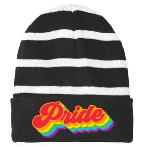 Pride Rainbow Retro LGBTQ Striped Beanie with Solid Band