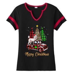 Poodle Riding Red Truck Xmas Merry Christmas Cute Gift Ladies Halftime Notch Neck Tee