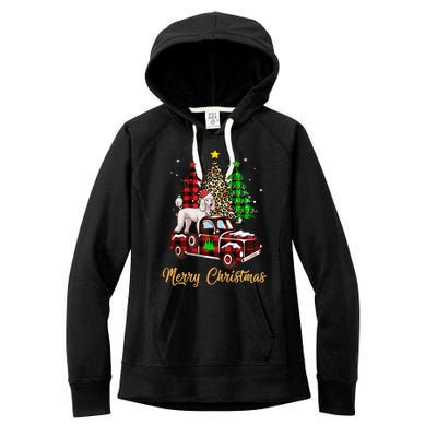 Poodle Riding Red Truck Xmas Merry Christmas Cute Gift Women's Fleece Hoodie