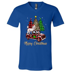 Poodle Riding Red Truck Xmas Merry Christmas Cute Gift V-Neck T-Shirt