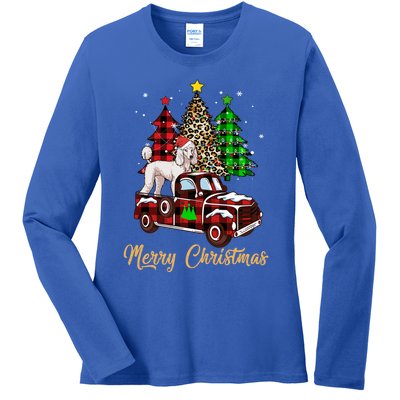 Poodle Riding Red Truck Xmas Merry Christmas Cute Gift Ladies Long Sleeve Shirt