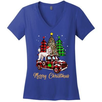 Poodle Riding Red Truck Xmas Merry Christmas Cute Gift Women's V-Neck T-Shirt