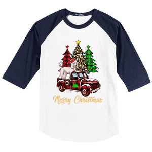 Poodle Riding Red Truck Xmas Merry Christmas Cute Gift Baseball Sleeve Shirt