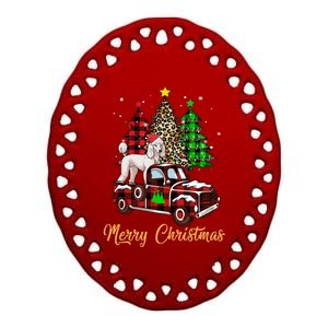 Poodle Riding Red Truck Xmas Merry Christmas Cute Gift Ceramic Oval Ornament