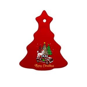 Poodle Riding Red Truck Xmas Merry Christmas Cute Gift Ceramic Tree Ornament