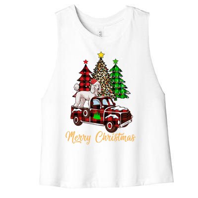 Poodle Riding Red Truck Xmas Merry Christmas Cute Gift Women's Racerback Cropped Tank