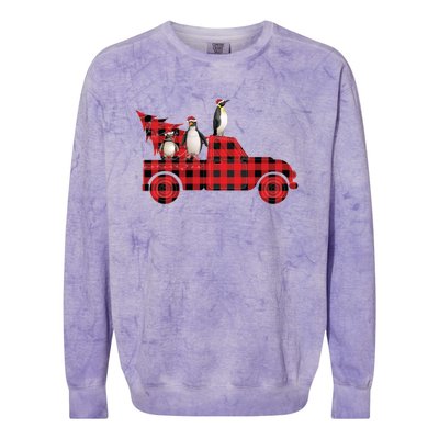 Penguin Riding Red Pajama Tree Truck Funny Penguin Christmas Cute Gift Colorblast Crewneck Sweatshirt