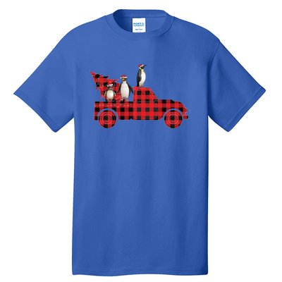 Penguin Riding Red Pajama Tree Truck Funny Penguin Christmas Cute Gift Tall T-Shirt