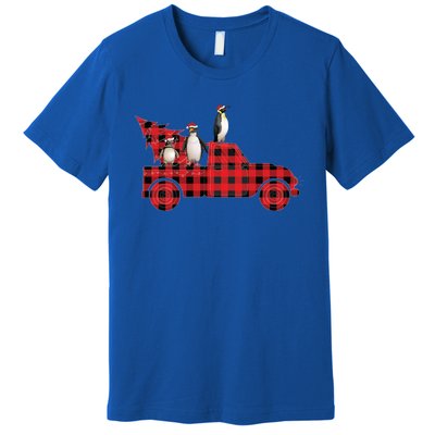 Penguin Riding Red Pajama Tree Truck Funny Penguin Christmas Cute Gift Premium T-Shirt