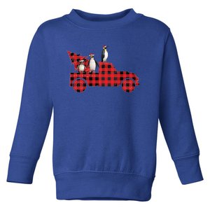 Penguin Riding Red Pajama Tree Truck Funny Penguin Christmas Cute Gift Toddler Sweatshirt