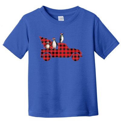 Penguin Riding Red Pajama Tree Truck Funny Penguin Christmas Cute Gift Toddler T-Shirt