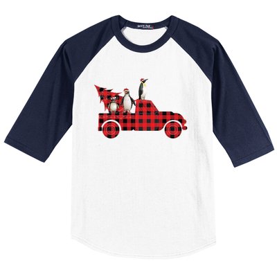 Penguin Riding Red Pajama Tree Truck Funny Penguin Christmas Cute Gift Baseball Sleeve Shirt