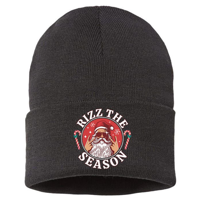 Punk Rock Rizz The Season Funny Santa Clause Sustainable Knit Beanie
