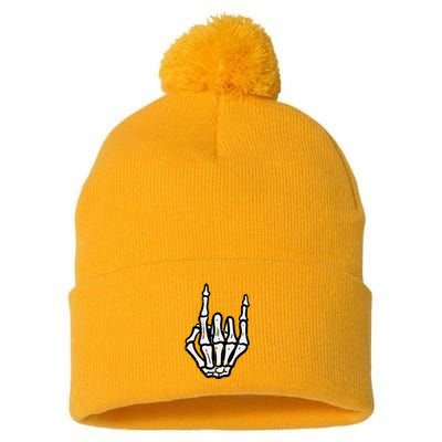 Punk Rock Skeleton Cool Rocker Halloween Pom Pom 12in Knit Beanie