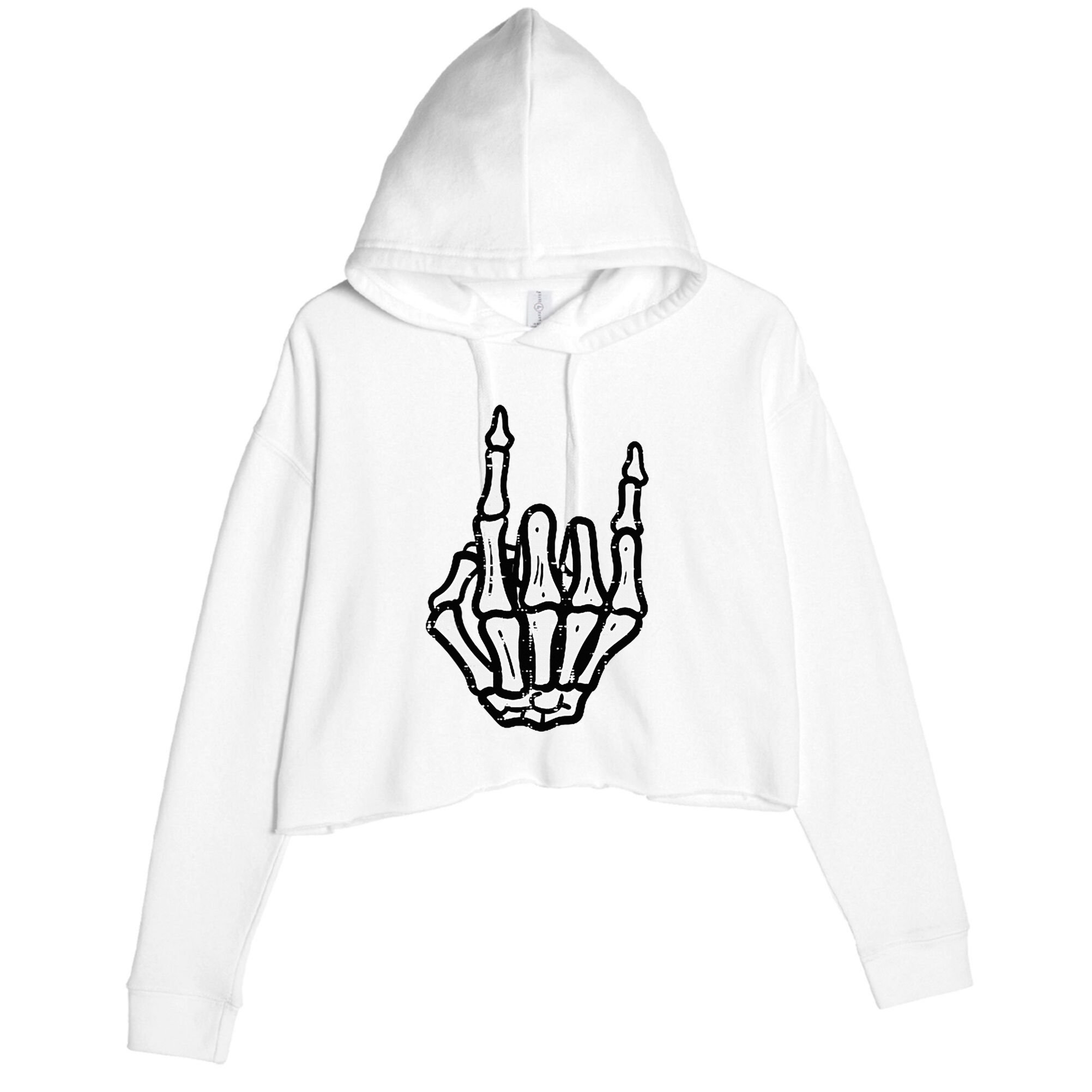 Punk Rock Skeleton Cool Rocker Halloween Crop Fleece Hoodie