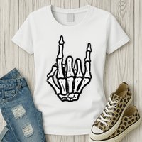 Punk Rock Skeleton Cool Rocker Halloween Womens T-Shirt