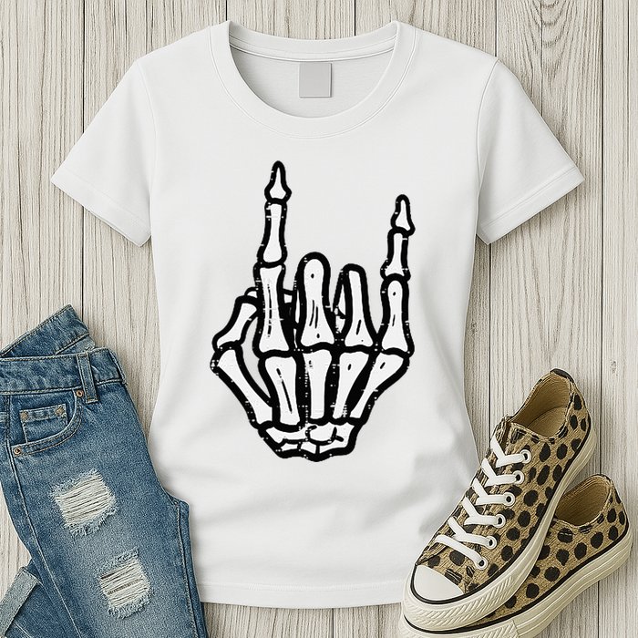 Punk Rock Skeleton Cool Rocker Halloween Womens T-Shirt
