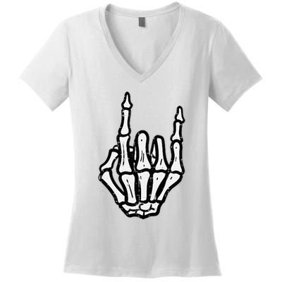 Punk Rock Skeleton Cool Rocker Halloween Women's V-Neck T-Shirt