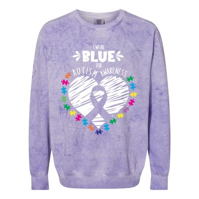 Puzzle Ribbon Support I Wear Blue Autism Awareness Cool Gift Colorblast Crewneck Sweatshirt